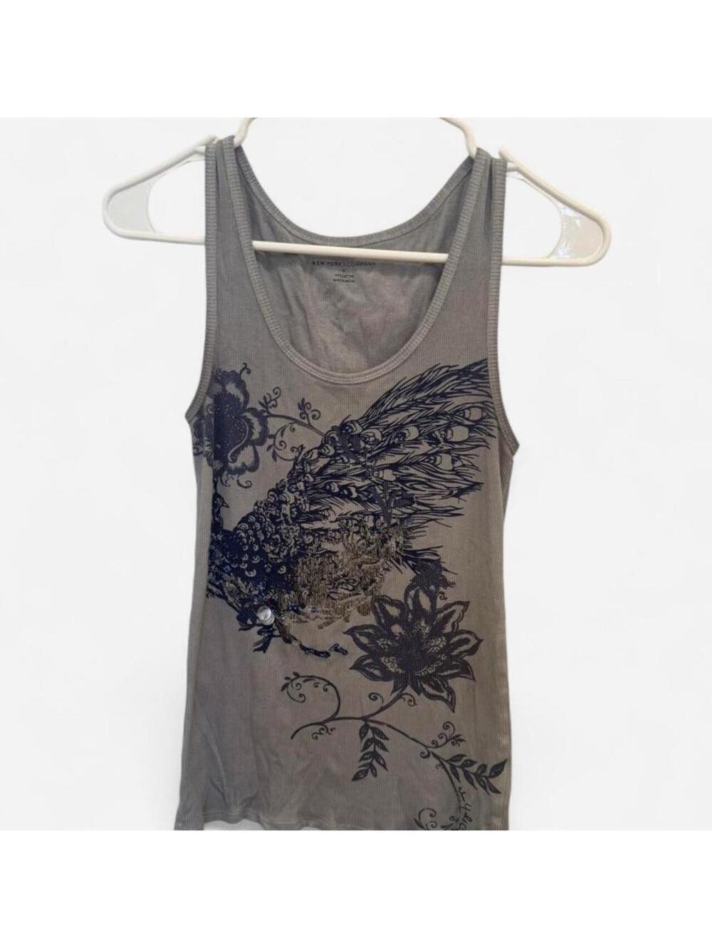 Thrifted 2000s New York & Company Peacock Graphic Tank